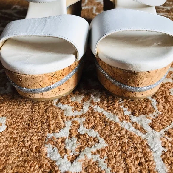 Jimmy Choo Optic White Vachetta Leather Portia 120 Silver Cork 10/EU 40 - Picture 3 of 14